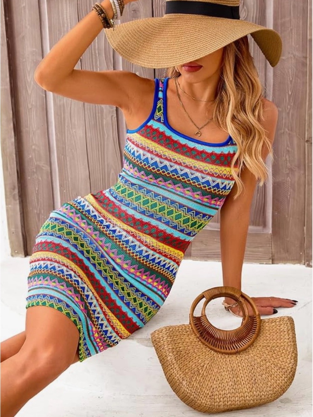 Sleeveless Multicolor Mini Dress - Vibrant Striped Pattern